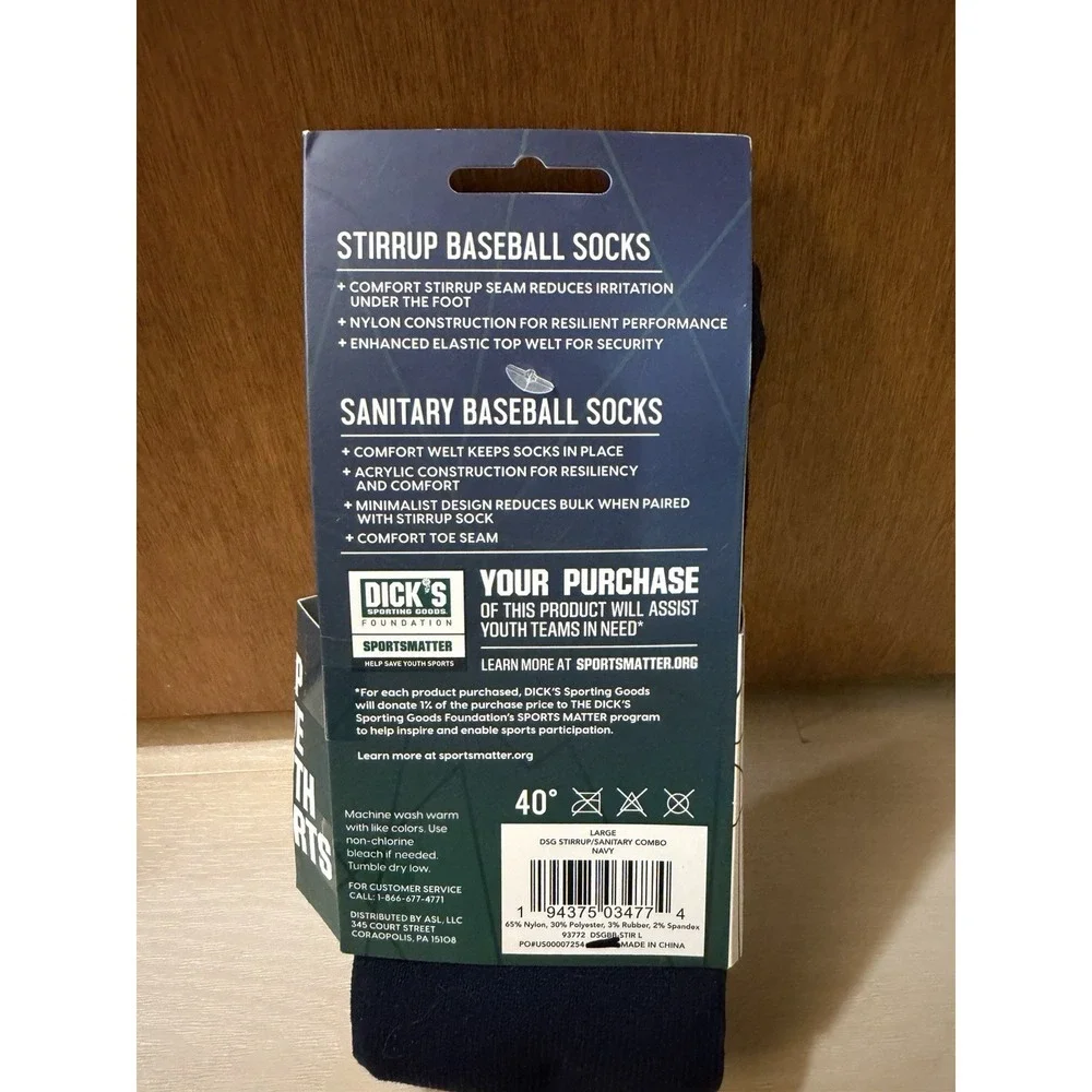 DSG Stirrup Socks and Sanitary Baseball/Softball Socks Combo Pack Sz L Navy 8-13